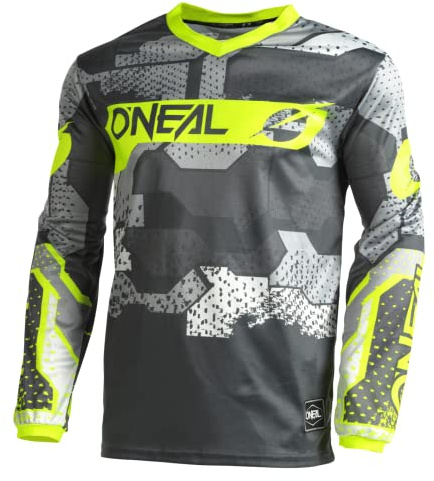 O'NEAL | Motocross-Jersey Langarm | MX Enduro | Gepolsterter Ellbogenschutz, V-Ausschnitt, atmungsaktiv | Element Jersey Camo V.22 | Erwachsene | Grau Neon-Gelb | Größe S