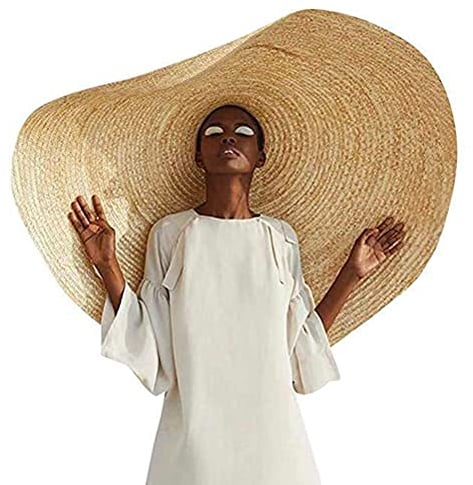 Settoo Übergroßer Strohhut Frauen, Damen Sonnenstrohhut mit breiter Krempe Anti-UV-Sommerhut Faltbarer Roll-Up Floppy Beach Hüte (56-58cm)