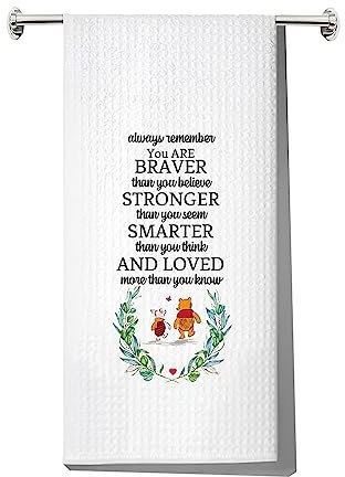 LEVLO Freundschaftsküchentuch Freund Geschenk You are Braver Stronger Smarter Than You Think Motivierendes Geschirrtuch für Freunde Familie (Winnie Pooh Handtuch)