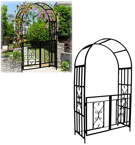 Vetris Rosenbogen mit Tor HBT 210x114x52cm Torbogen aus Metall Stabil Rankgitter Rankhilfe Rankenbogen Gartenbogen für Rosen & Kletterpflanzen, schwarz, wetterfest (W114x52xH210cm), Multi-colored