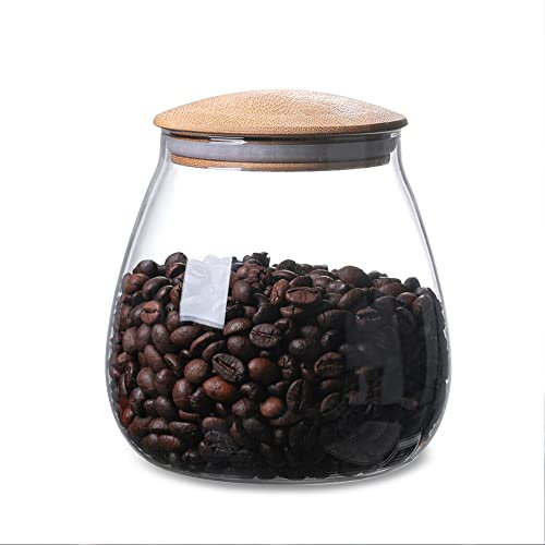 INCETUE 800ML Glass Storage Jar with Wood Lid, Clear Mushroom Bottle Canister Pantry Jar with Air Tight Bamboo Lid for Food, Coffee, Sugar, Herb, Cookie, Tea