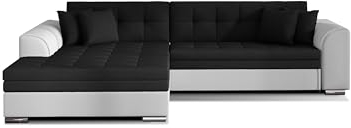 mb-moebel Ecksofa mit Schlaffunktion | Couch für Wohnzimmer, Schlafsofa Sofagarnitur Sofa Eckcouch L-Form Wohnlandschaft Moreno (Links, Schwarz+Weiß)