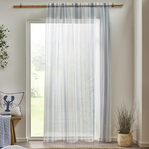 Catherine Lansfield Harbour Stripe 140 x 183 cm Slot Top Voile Curtain Panel White