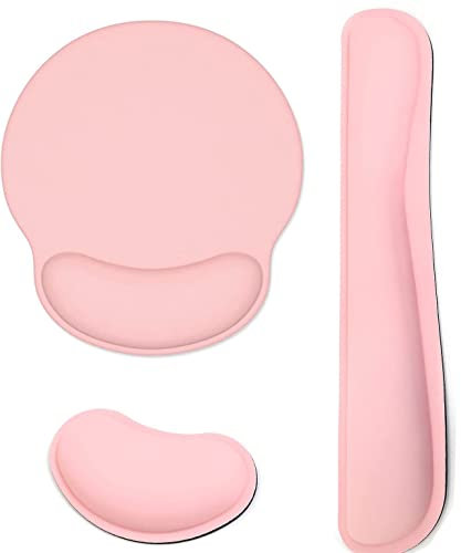 Kit de Repose Poignet Clavier, Tapis Souris Ergonomique avec Repose Poignet tapis antidérapant Tapis de Sourie Mousse Mémoire Accessoires Bureau pour Ordinateur, Portable (Rose)