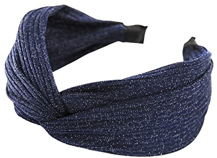 axy Breiter Haarreif mit Knoten und glänzender Stoff Haarschmuck Damen Haarreifen HR34G (Navyblau)