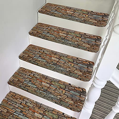 Treppenstufen-Teppich, rutschfeste Innentreppenläufer für Holzstufen, Matten-Treppenteppiche für Kinder und Hunde, 70 x 22 cm, 13 Stück