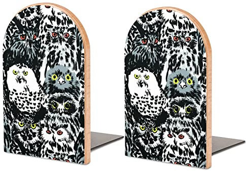 Serre-Livres Hibou Graffiti pour étagères pour contenir des Livres Bouchons de Livres antidérapants Robustes Bureau à Domicile décoratif en Bois