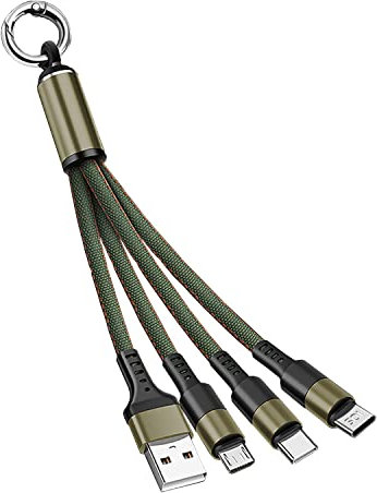 Zigmoon hair AOYIY Multi USB Charger Cable 15CM, 3-in-1 Short Fast Charging Cable Keychain with Micro/USB Type C Connector for Cell Phones, Tablets and More (Green)