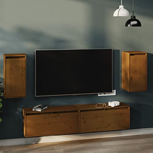 Würfelregale 2 STK, Würfelregal-Set in Moderner Regalwürfel Flexicube Massivholz Kiefer Hängeregal Cube Regal für Bücher DVD Auszeichnungen Büchern Sammlerstücken, Honigbraun 80x30x35 cm