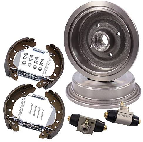 ATEC Germany Bremsensatz Hinterachse inkl. 2x Bremstrommel Hinterachse 4x | Kompatibel mit: AUDI A2, VW FOX Schrägheck, POLO, POLO IV Stufenheck