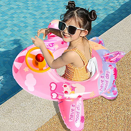 Baby Swimming Pool Float Boat with Safety Seat Inflatable Swim Ring PVC Summer Beach Swim Pool Bathing Accessories for Girls Boys