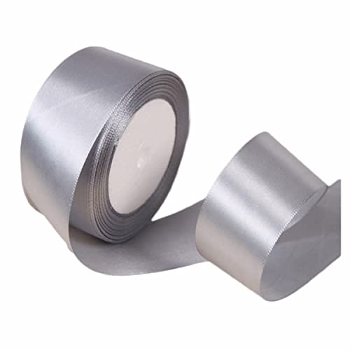 Geschenkband Silber 40mm Breit, 23 Meters Satinband Grau Geschenkbänder Stoff Schleifenband Dekoband zum Geschenkverpackung, Bastelarbeiten, Geburtstag und Hochzeitsdekoration