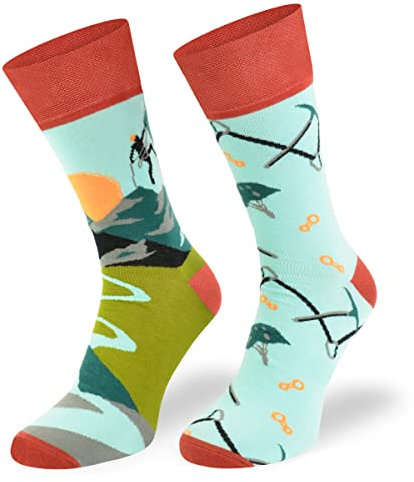 Autosiatki Bunte Interessante Socken - Lustige Seltsame Socken - Verrückte Ausgefallene Socken - Skurrile Socken für Erwachsene - Baumwolle - für Frauen Männer - Klettern, Berge - 35-38