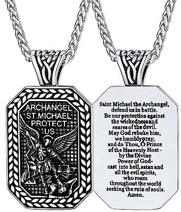 FaithHeart Colgante Chapa Militar San Miguel Arcángel Collar Cristiano Amuleto Acero Inoxidable 316L Hombre Joyería Católica Regalo Rezo