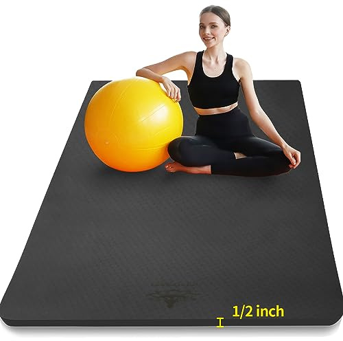 Hatha Yoga Große TPE-Yogamatte, 1,8 x 1,27 x 1,27 cm, extra dick, rutschfest, für Yoga, Pilates und Training zu Hause, Schwarz