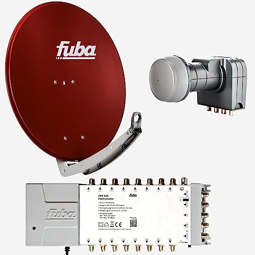Fuba Sat Anlage 16 Teilnehmer | DAA 780 R Satellitenschüssel 80cm Alu rot (Testergebnis: ausgezeichnet)* + Fuba Quattro LNB + Fuba Sat Multischalter 16 Teilnehmer (DVB-S2, HDTV, UHD 4K/8K, 3D)