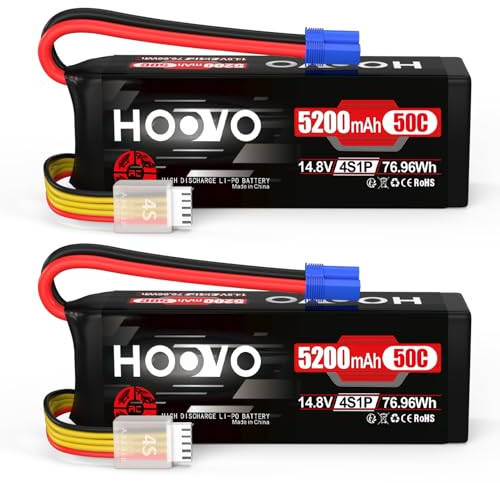HOOVO 4S Lipo Batterie 14,8 V 5200 mAh 50C Étui Souple RC Batterie EC5 Prise pour RC Voiture Camion Buggy RC Quadcopter Hélicoptère Avion Course Drone Hobby (Lot de 2)