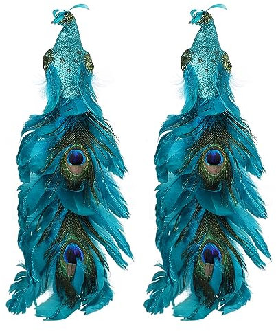 Wnvivi 2pcs Faux Peacock Ornaments Peacock Figurine with Clip, Garden Bird Adornment Blue Peacocks Decor for Christmas Tree Parties Decoration(Blue)