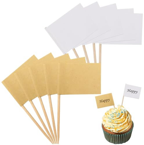 100 etiquetas de alimentos para bufé de fiesta, banderas de palillos de dientes en blanco, palos de cóctel para alimentos, decoraciones de cupcakes, etiquetas de queso, banderas de alimentos de fiesta