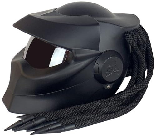 Motorrad-Integralhelm Integrierter Zöpfe Und Warnlichter ECE-Zugelassen Individuell Anpassbarer Motorradhelm Für Erwachsene Straßen-Offroad Männer Frauen Matt Black,L