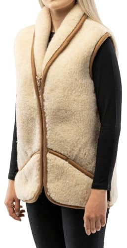 Perfect Wool - Weste Wolle - Merino Weste Damen und Herren - Warm und Weich - für Herbst und Winter, mit Kragen, Reißverschluss und Taschen - Beige - Größe M