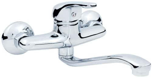 Wandarmatur Waschtischmischer langer Auslauf, Wasserhahn, Badarmatur, Einhandmischer, Chrom B294
