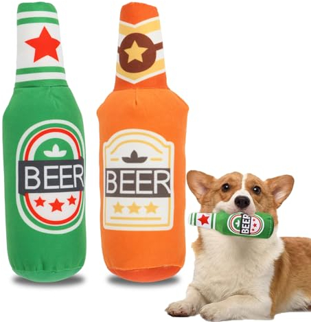Wvu & Wvo Hundespielzeug | 2 Stücke Weiches Bierflaschen Plüsch Hundespielzeug Quietschspielzeug | Hund Kauspielzeug Quietschendes Hundespielzeug für Kleine Mittlere GroßE Hunde