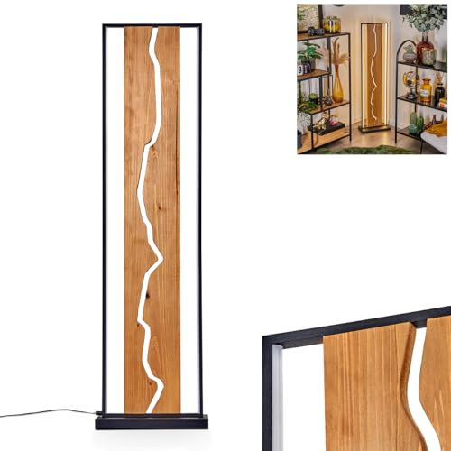 LED Stehleuchte Terre, Stehlampe aus Metall/Holz/Kunststoff in Schwarz/Naturfarben/Weiß, Retro/Vintage-Design mit Schirm aus Holz, Höhe 120, 18 Watt, 2300 Lumen, 3000 Kelvin