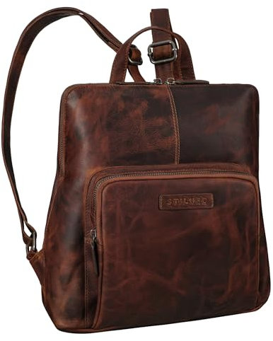 STILORD 'Dorothea' Kleiner Lederrucksack Damen Elegant Leder Daypack kleiner Tagesrucksack Vintage Cityrucksack Rucksackhandtasche Echtleder, Farbe:ambra - coganc
