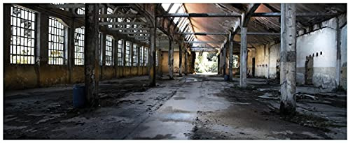 Wallario Poster - Alte Industriehalle leerstehend und einsam in Premiumqualität, Größe: 50 x 125 cm