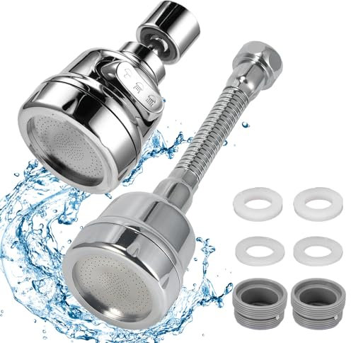 XiangSKY 360°Swivel Kitchen Tap Spray Head Attachment, Flexible Faucet Sprayer with 3 Modes, 360°Rotatable Tap Adapter for Kitchen Sink 2pcs