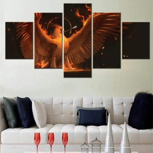 WAGYU Mit Rahmen Leinwandbild 5 TLG Kunstdruck,Bilder auf Leinwand 5 TLG Vlies Wandbild Tierphönix,Leinwand Gemälde xxl,Tapete,Puzzle,leinwanddrucke,5 Stücke Bilder,125x60cm