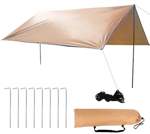 Valicaer Tent Tarp Camping,3x3m Waterproof Rain Cover Fly UV Protection Rain Tent Tarp with 8 Wind Ropes 8 Aluminum Nails Groundsheet Ground Covering Lightweight Hammock for Camping Hiking Picnic
