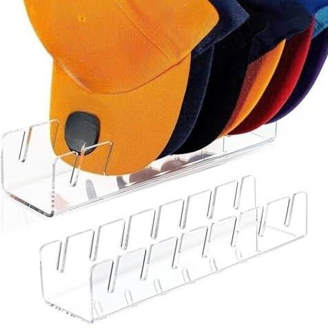 Dreaku 2PCS Huthalter für Baseball Cap, Cap Organizer für 14 Baseball Caps, Cap Halter, Acryl Display Ständer, No Installieren Kappenhalter, Cap Halterung, Acryl Organizer für Closet Veranda (2PCS)
