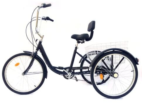 GAOUSD 24 Zoll Dreirad für Erwachsene, Fahrrad, 3 Räder, Erwachsene, höhenverstellbar, mit Schutzblech und rutschfestem Griff, 6 Gänge, Dreirad mit Korb, für Herren, Damen, Senior