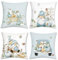 Bonhause 4er Set Kissenbezüge Herbst 45 x 45 cm Kürbis GNOME Blätter LKW Blau Dekorative Kissenhülle Zierkissenbezüge für Sofa Schlafzimmer Zuhause Garten Dekoration