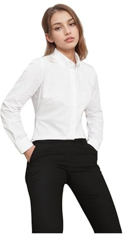 Ladies White Long Sleeve Shirt Office Wear Casual Wear Shirt Wrinkle-Free Easy Care (UK, Numeric, 38, Regular, Regular, White)