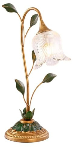Jadssox Goldene Blumen-Tischlampe, Vintage-Schreibtisch-Leselampe, Glas, Nachttischlampen, Vintage-Desktop-Nachttischlampe mit ländlichem Blumenmuster für Wohnzimmer, Schlafzimmer, Kommode, Restaurant
