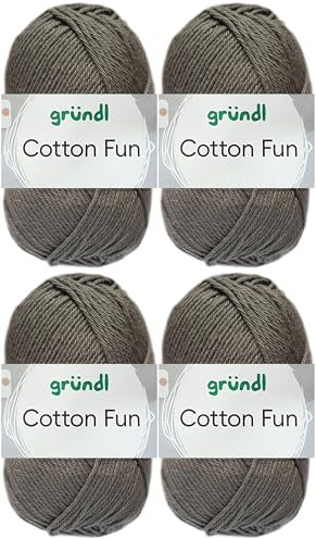 4x50 Gramm Gründl Cotton Fun Häkelgarn aus 100% Baumwolle inkl. Anleitung für Einkaufsnetz (25 Anthrazit)