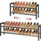 FAVOOSTY 2 Tier Shoe Rack Extendable Metal, Small Shoe Storage Organizer for Closet Inside Wardrobe, Slim Shoe Stand Shelf for Narrow Space Under Stairs Hallway, Black