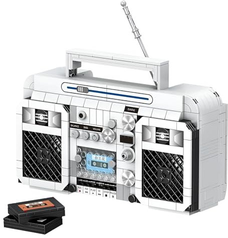 Ebortsin Mini Radio Bausteine Bausatz, Klassisches Radio Baustein Serie Set, Sammlerstück Vintage Musik Player Mini Spielzeug Display Bausatz, Geschenk für Erwachsene Kinder, 645 Teile