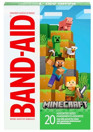 BAND-AID Brand Adhesive Children's Bandages for Minor Cuts & Scrapes, Wound Care Featuring Minecraft Designs, Fun Bandages for Kids and Toddlers, Assorted Sizes, 20 ct