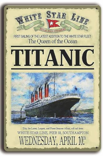 LUCKYLINDE – Historisches Retro Vintage Blechschild mit Titanic White Star Abbildung, 30 x 20 cm