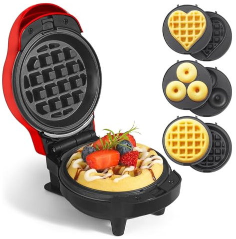 AHDXKUE 3 in 1 Waffle Maker Set Mini Waffle Maker Donut Maker with Changeable Plates, Non-Stick Pancake Maker for Snack, Food, Desserts, Waffles, Sandwiches, Family