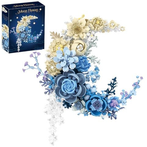 LIKLIKLINK Moon Flowers Building Blocks Set, 934 PCS Floral Building Kit Decoration for Wall, Home Office Decor Model Gift for Adults Girlfriend Women Teens, Compatible with Major Brand