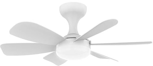 Ventilador de Casquillo con Luz LED, Ventilador de Techo con Base E27, 5 Palas, Motor DC 6 Velocidades Regulable, 6000K, ideal para baños, dormitorios, garajes, lavanderías y cocinas (Blanco, 50 CM)