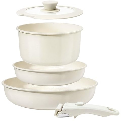 5 PCS Topfset, Kochtopf Induktion 16/18/20cm, Camping Kochgeschirr mit Abnehmbarer Griff und 18cm Deckel, Antihaft Keramik Cooking Pot für Alle Herdarten, Backofenfest