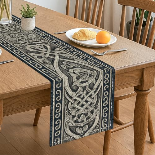 Tischläufer mit keltischem Knoten, dekoratives Vintage-Design für den herbstlichen Esstisch, perfekt für Familienfeiern und Feiertage, 33 x 183 cm