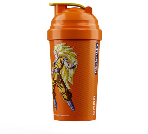 PLAYER AMMO X DRAGON BALL Z DBZ (SSJ3) | Officially Licensed Limited Edition 600ml Full-Colour Shaker | Made in the UK | BPA-Free Mixer Bottle with Mesh System for Smooth Mixing (Orange Goku SSJ3 DBZ)