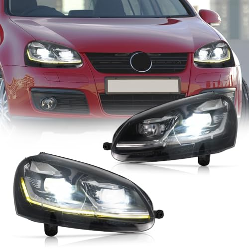 Archaic Scheinwerfer Für VW Golf 5(2003-09)&Jetta 1k2(2005-10)-Für Halogen | VOLKSWAGEN GTI/RABBIT 2006-2009,Frontlichter mit Animation DRL,Mit E-Prüfzeichen,Nur kompatibel mit Halogen-Version